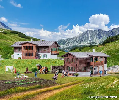 Kibri - N Alpine chalets Sertig, 2 pieces 火车模型
