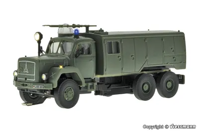Viessmann - H0 Fire brigade MAGIRUS DEUTZ 3-axle with rotating flashing lights, military, basic, functional model 火车模型