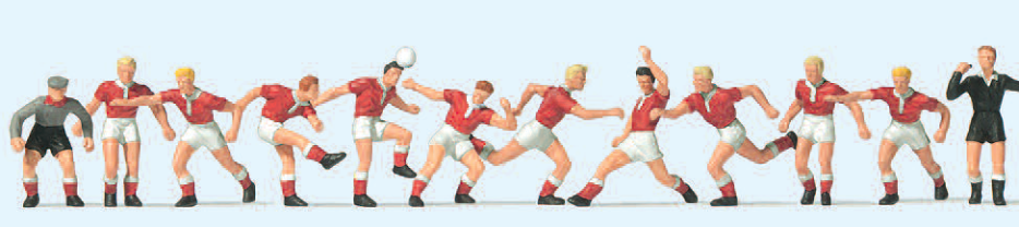 Fußballmannschaft. Rote Trikots, weiße Hosen
