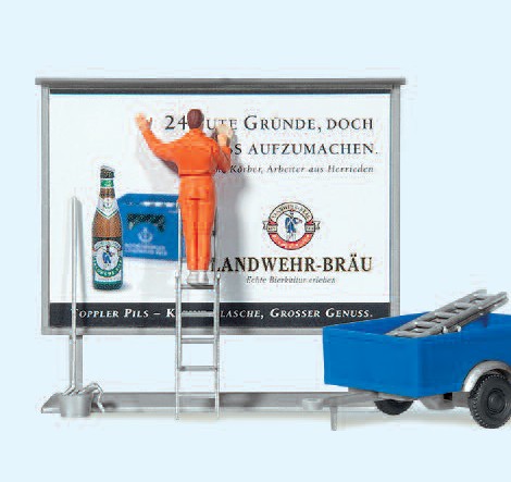 Plakatkleber auf Leiter, Plakattafel, Anhänger