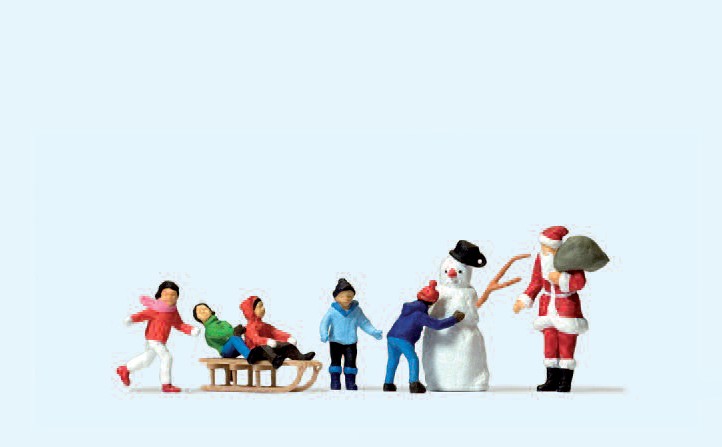 Weihnachtsmann, Kinder, Schneemann