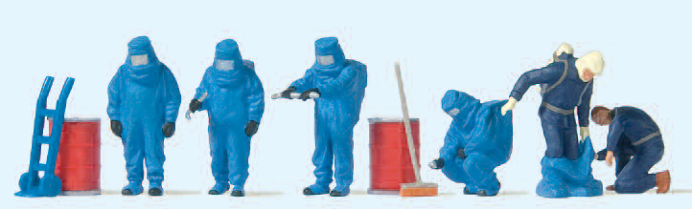 Feuerwehrmänner. Blauer Vollschutzanzug. Zubehör