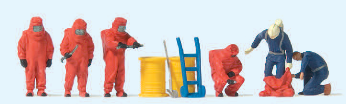 Feuerwehrmänner. Roter Vollschutzanzug. Zubehör