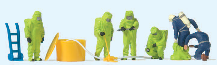Feuerwehrmänner. Grüner Vollschutzanzug. Zubehör