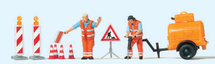 Straßenbauarbeiter mit Kompressor