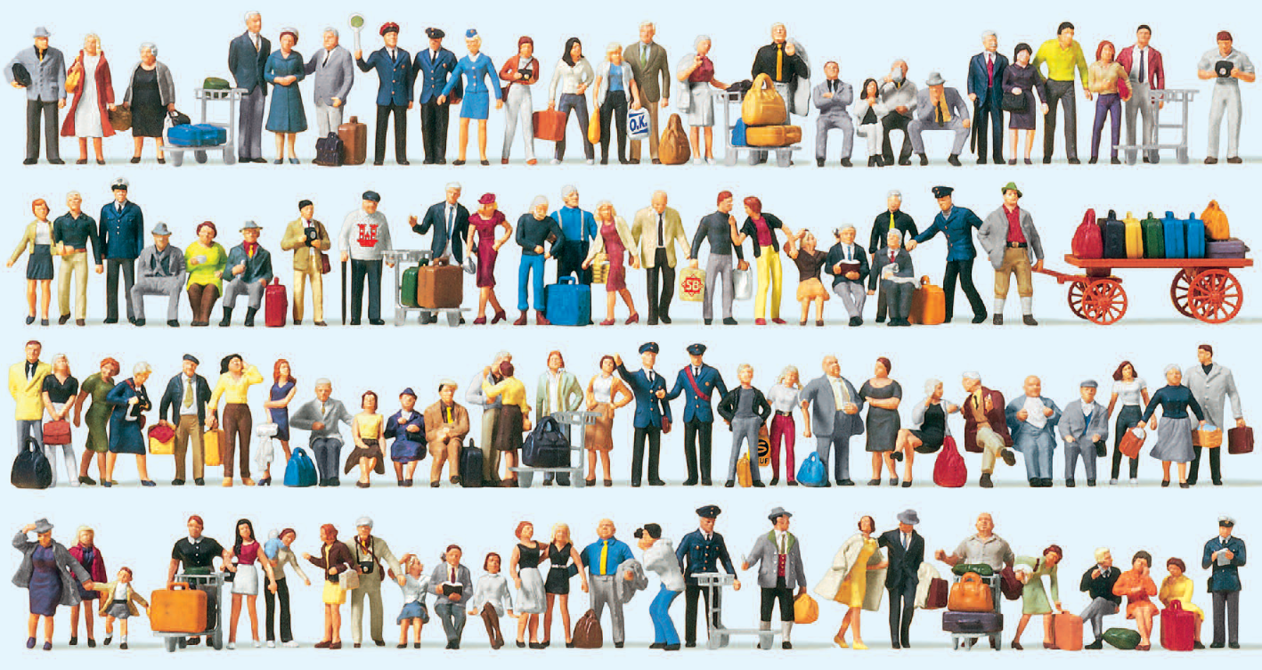 Bahnpersonal, Reisende, Passanten. 100 exklusiv bemalte Miniaturfiguren. Zubehör