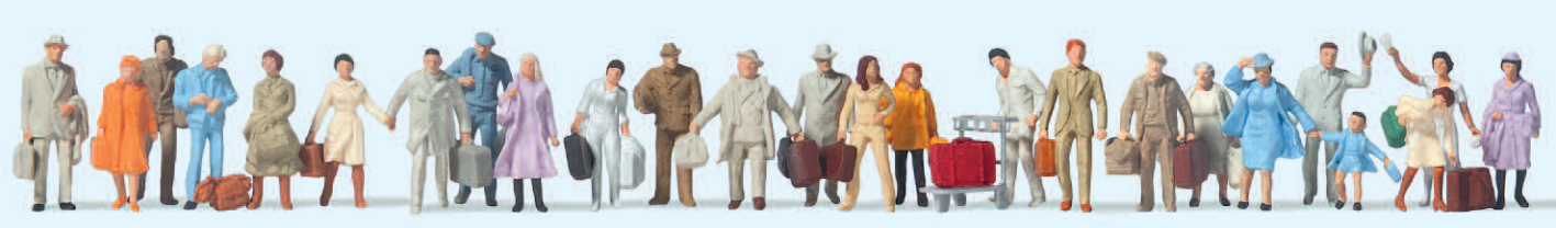 Stehende und gehende Reisende. 24 Figuren