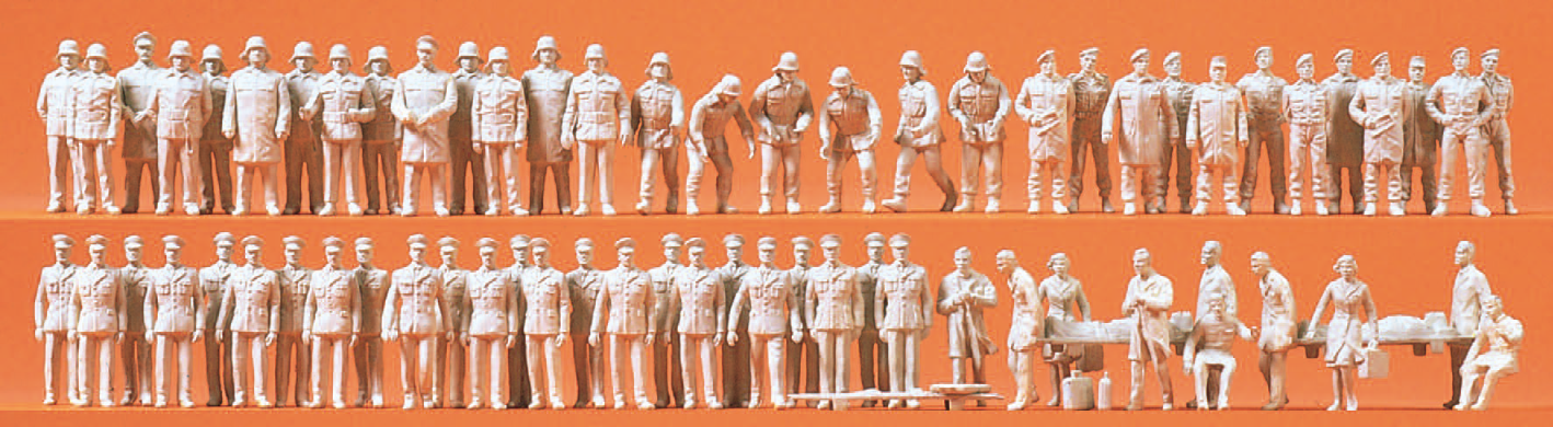 Feuerwehr, Polizei, Rettungsdienst. 60 unbemalte Miniaturfiguren. Bausatz
