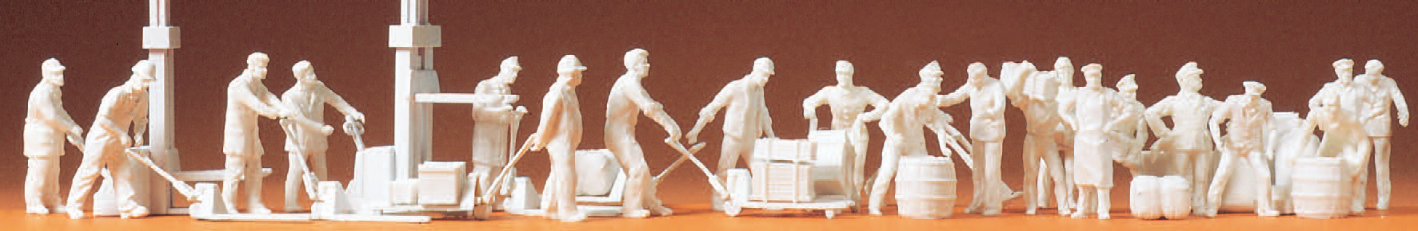 An der Güterhalle. 21 unbemalte Miniaturfiguren. Zubehör. Bausatz