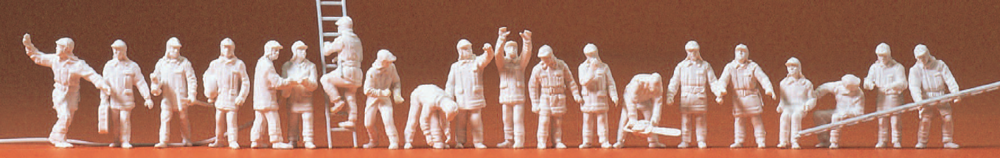 Feuerwehrmänner in moderner Einsatzkleidung. 20 unbemalte Miniaturfiguren. Zubehör. Bausatz