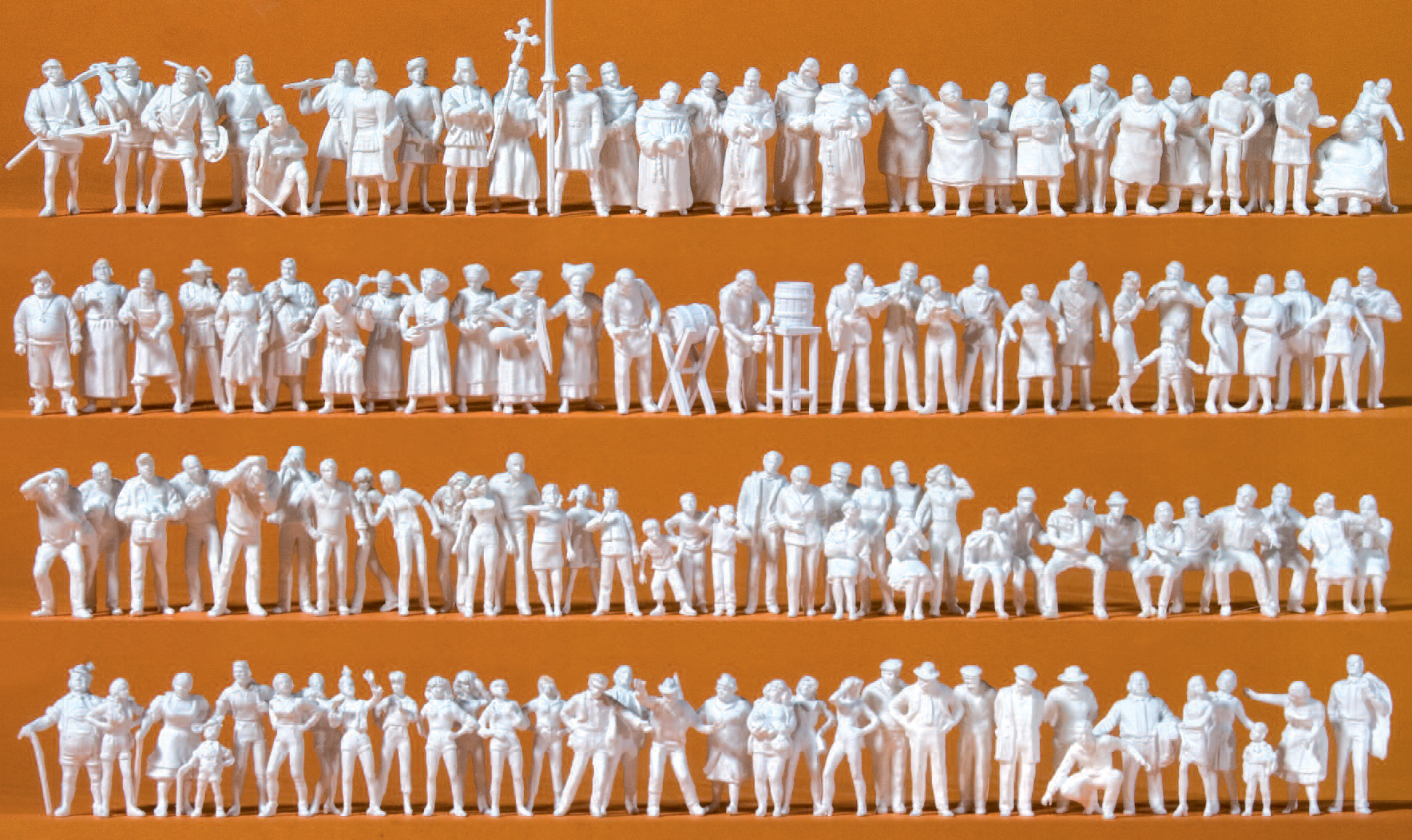 Mittelaltermarkt. 125 unbemalte Miniaturfiguren. Bausatz