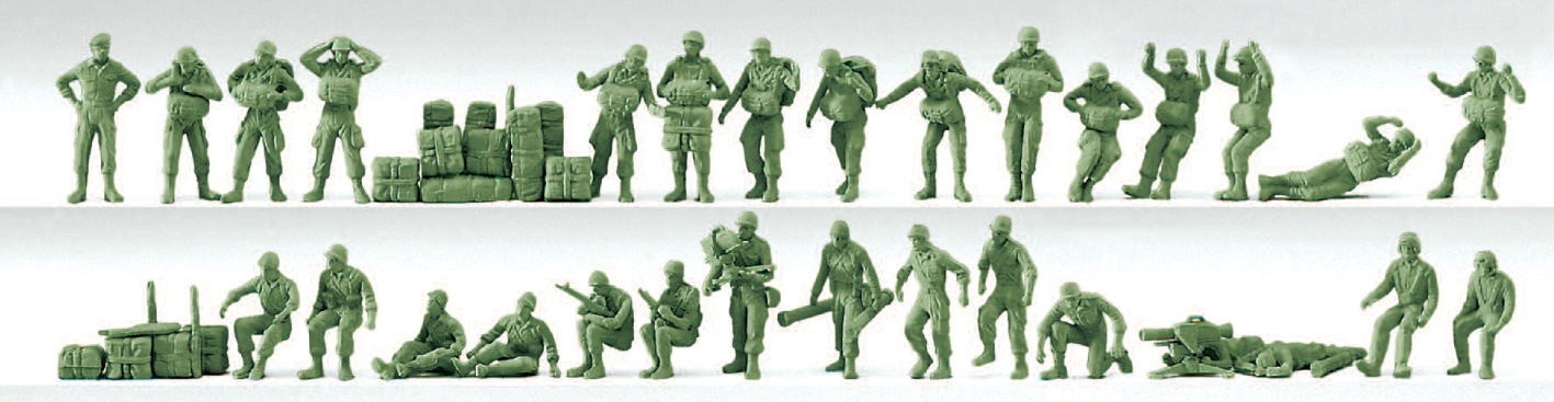 Bundeswehr. Bundesrepublik Deutschland. Fallschirmjäger. 30 unbemalte Miniaturfiguren. Mit Zubehör. Bausatz