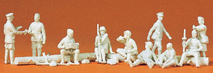 Rastende russische Infanterie. UdSSR 1942. 10 unbemalte Miniaturfiguren. Bausatz