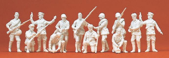 Infanteristen und Partisanen. UdSSR 1942/43. 12 unbemalte Miniaturfiguren. Bausatz