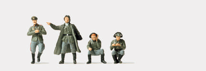 General, Funker, Melder. Passend u.a. SdKfz 251/3. Deutsches Reich 1939-45. 4 unbemalte Miniaturfiguren. Bausatz
