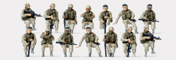 US-Army modern. Fahrer, Aufsitzer. 14 unbemalte Miniaturfiguren. Bausatz