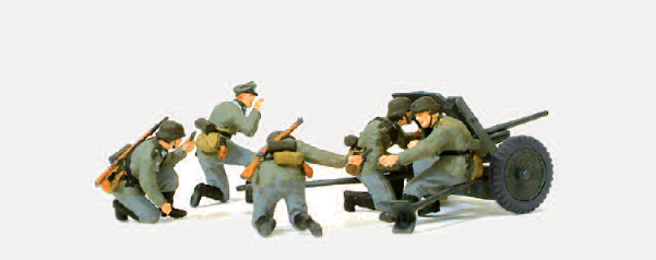 3,7 cm PAK L/45 im Gefecht mit Geschützbedienung. Deutsches Reich 1939-45. 5 unbemalt Miniaturfiguren. Bausatz