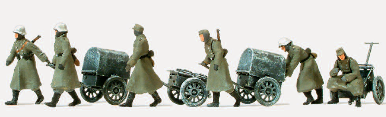 Infanterie gehend. Winteruniform. 4 Infanteriekarren lf. 8. Deutsches Reich 1939-45. 6 unbemalte Miniaturfiguren. Bausatz