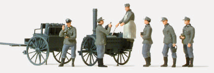Essenausgabe. Deutsches Reich 1939-45. Feldküche. 6 unbemalte Miniaturfiguren. Bausatz