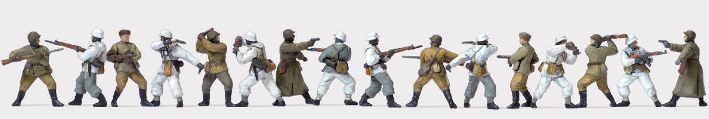 Nahkampf. Winteruniform. UdSSR / Deutsches Reich 1943-45. 16 unbemalte Miniaturfiguren. Bausatz