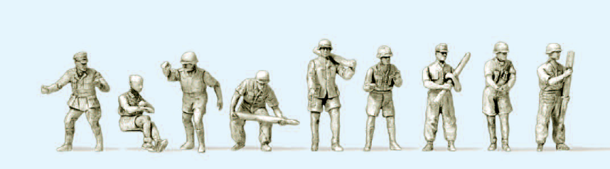 Geschützbedienung zur 8,8 cm Flak. Deutsches Afrika Korps 1941-43. 9 unbemalte Miniaturfiguren. Bausatz