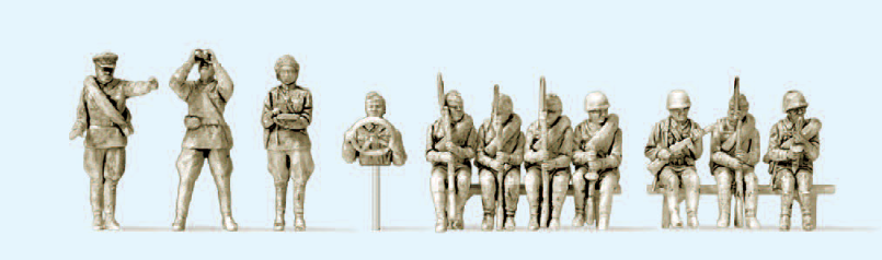 Infanteristen aufgesessen. UdSSR 1943-45. 11 unbemalte Miniaturfiguren. Bausatz