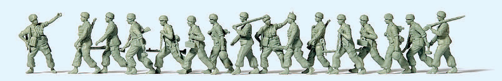 Fallschirmjäger im Marsch. Deutsches Reich 1939-45. 16 unbemalte Miniaturfiguren. Bausatz