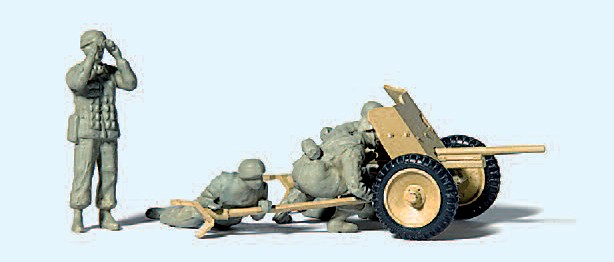Fallschirmjäger mit 3,7 cm PAK. Deutsches Reich 1939-45. 4 unbemalte Miniaturfiguren mit Geschütz. Bausatz