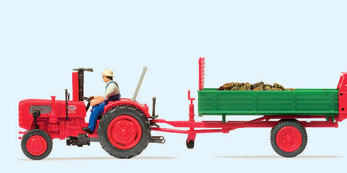 Ackerschlepper FAHR mit Einachs-Dungstreuer. Fertigmodell