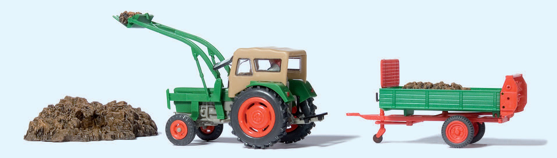 Ackerschlepper DEUTZ D 6206 mit BAAS-Lader, Dungstreuer und Dung. Fertigmodell