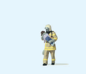 Feuerwehrmann, Kind rettend. Beige Uniform