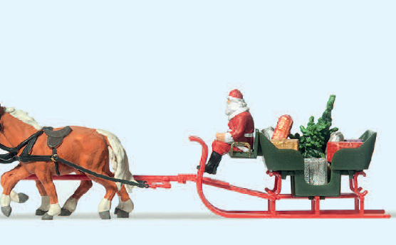 Schlitten, Weihnachtsmann, Pakete. Pferdezug. Fertigmodell