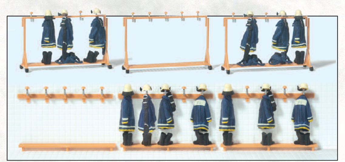 Feuerwehrgarderobe. 3 mobile Modelle und 3 Modelle zur Wandmontage. Bausatz
