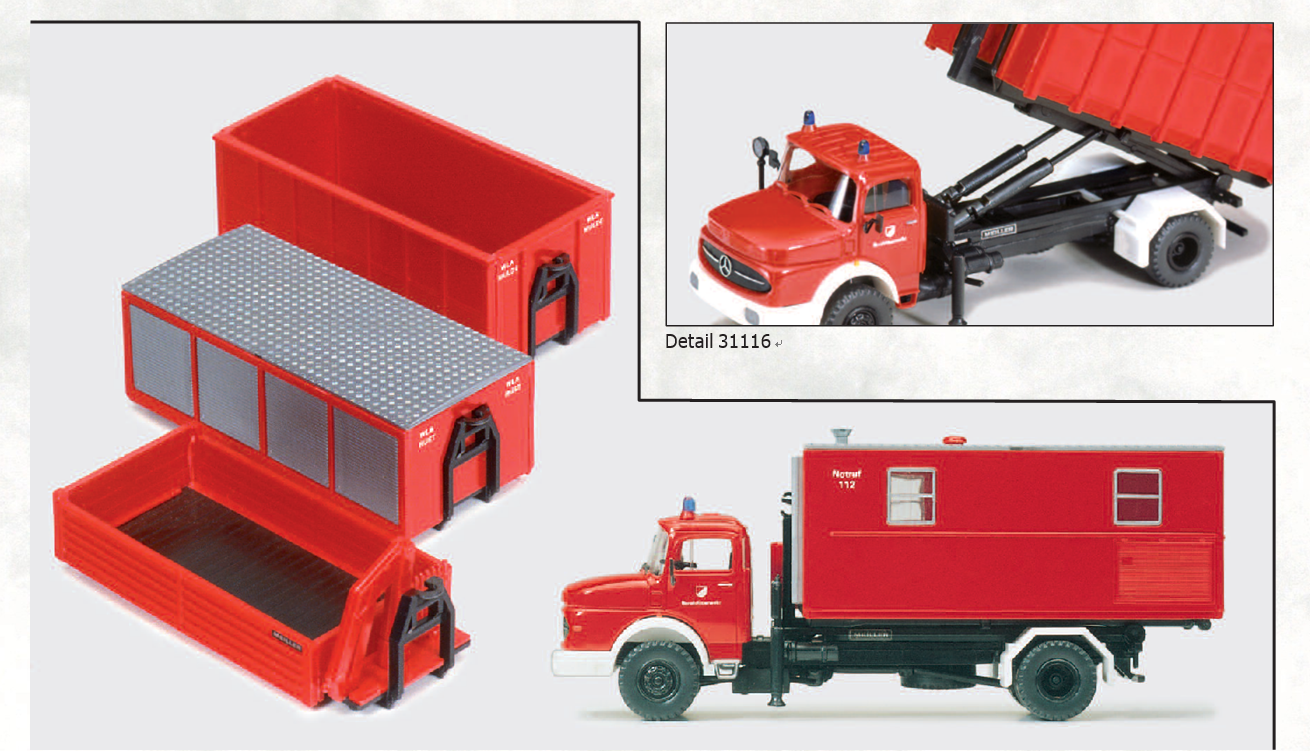 Wechselaufbaufahrzeug WAF. Mercedes-Benz LA 1924. Abrollkipper MEILLER. 4 Container. Bausatz