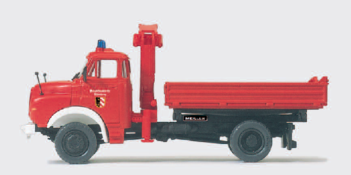 Dreiseitenkipper mit Ladekran. Feuerwehr MAN 11.136. Aufbau MEILLER. Bausatz