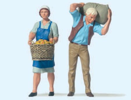 Bäuerin mit Korb, Bauer mit Sack