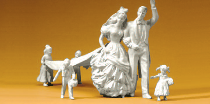 Hochzeitspaar, Kinder. 6 unbemalte Miniaturfiguren. Bausatz