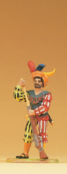 Landsknecht stehend, Gewehr ladend