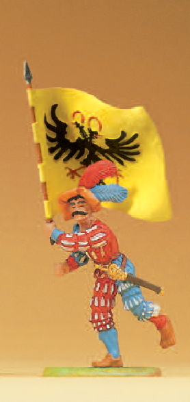Landsknecht stürmend, mit Fahne