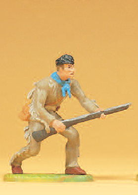 Trapper aufspringend, mit Gewehr
