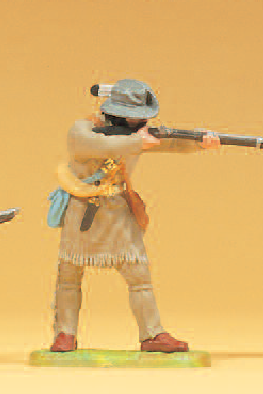 Trapper, mit Gewehr schießend
