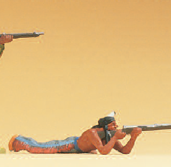 Indianer liegend, mit Gewehr