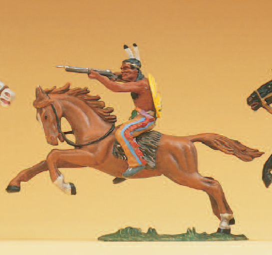 Indianer reitend, mit Gewehr
