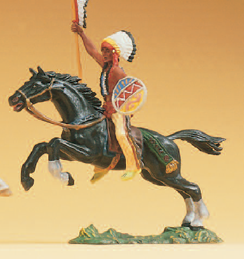 Indianer reitend, mit Gewehr