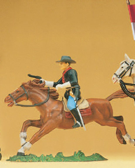 Soldat reitend, mit Revolver
