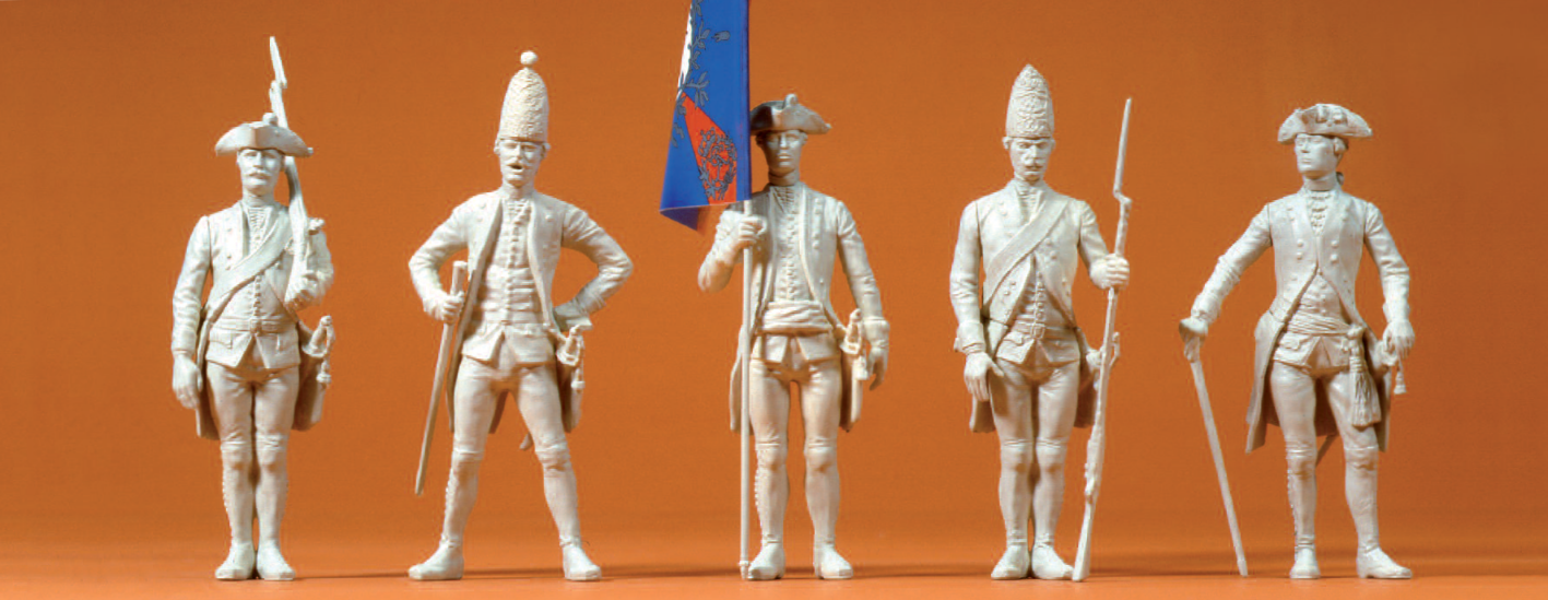 Preußen 1756. 5 unbemalte Miniaturfiguren. Bausatz