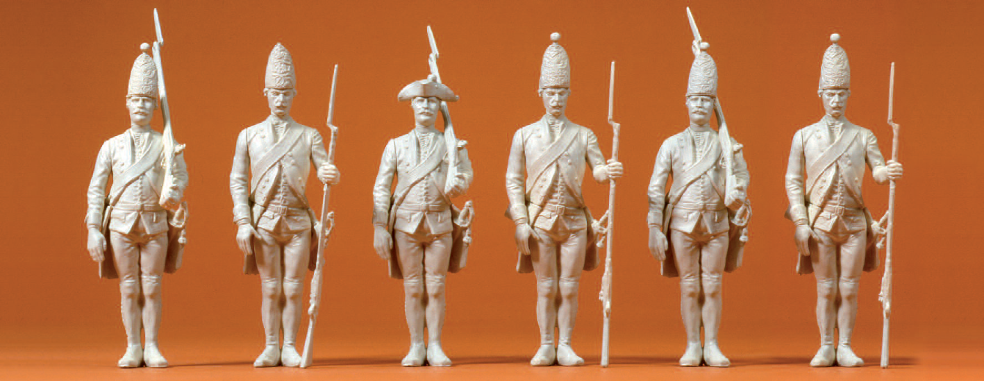 Preußen 1756. 6 unbemalte Miniaturfiguren. Bausatz