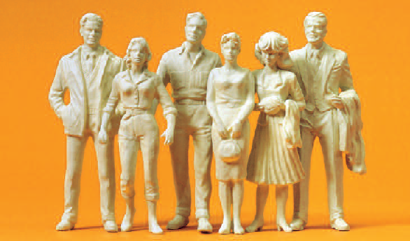 Passanten. 6 unbemalte Miniaturfiguren. Bausatz