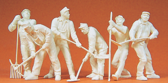 Arbeiter. 1939-45. 6 unbemalte Miniaturfiguren. Zubehör. Bausatz