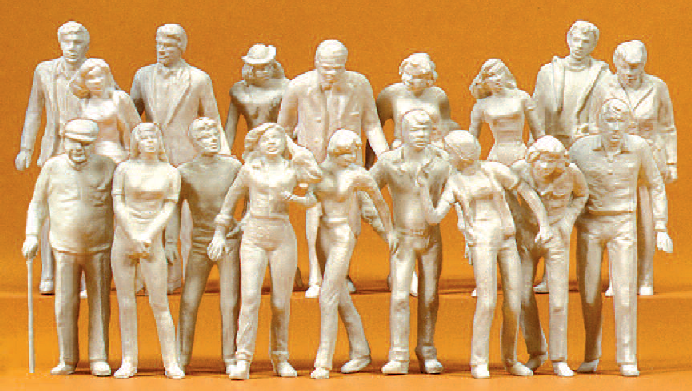 Passanten. 18 unbemalte Miniaturfiguren. Bausatz